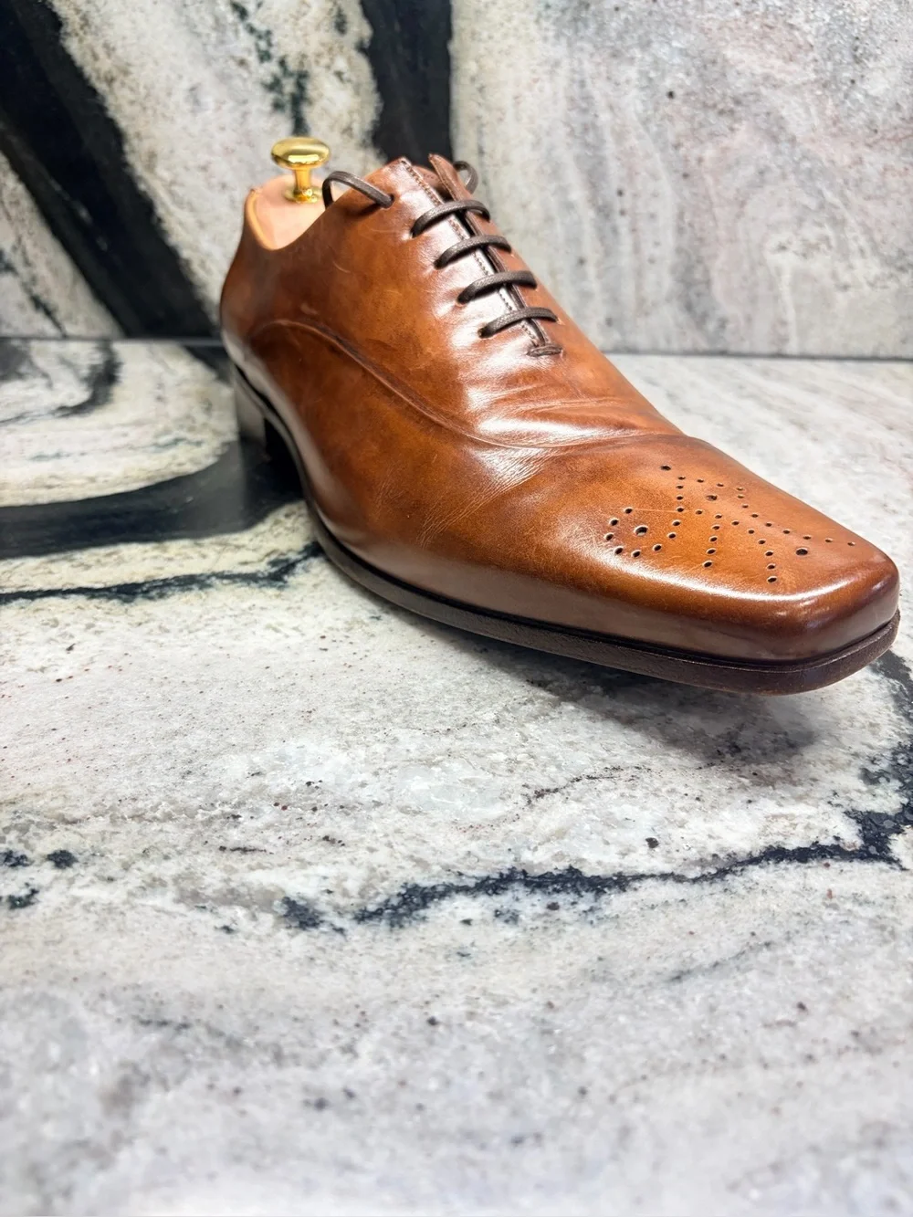 Santoni Fatte a Mano Brown Leather Oxford Shoes Men’s 9.5 Hand Made Italy
